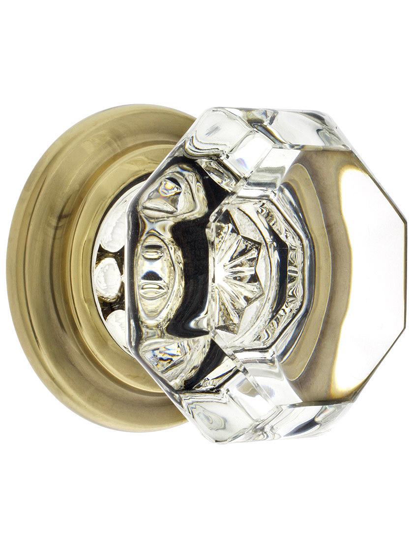 Old Town Crystal Wardrobe Knob With Solid Brass Rosette in Antique Brass.